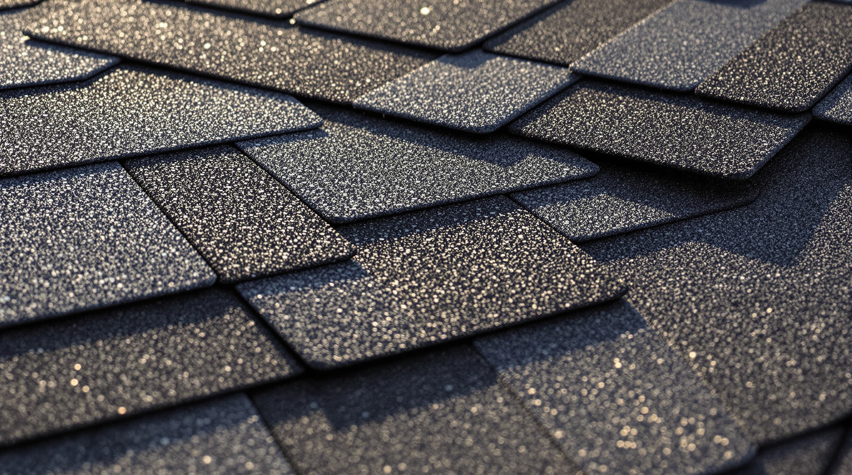 Close-up of dimensional architectural asphalt shingles on a roof