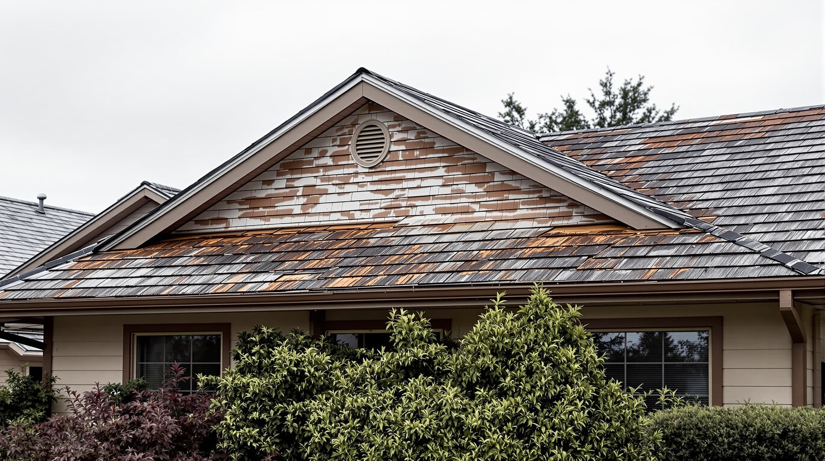 Hicksville ranch with badly weathered, failing shingles before replacement